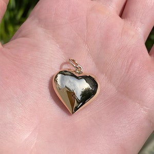 Vintage 14k Yellow Gold Puffy Heart Charm - Fine Estate Jewelry - Real Genuine Gold - Pendant Necklace