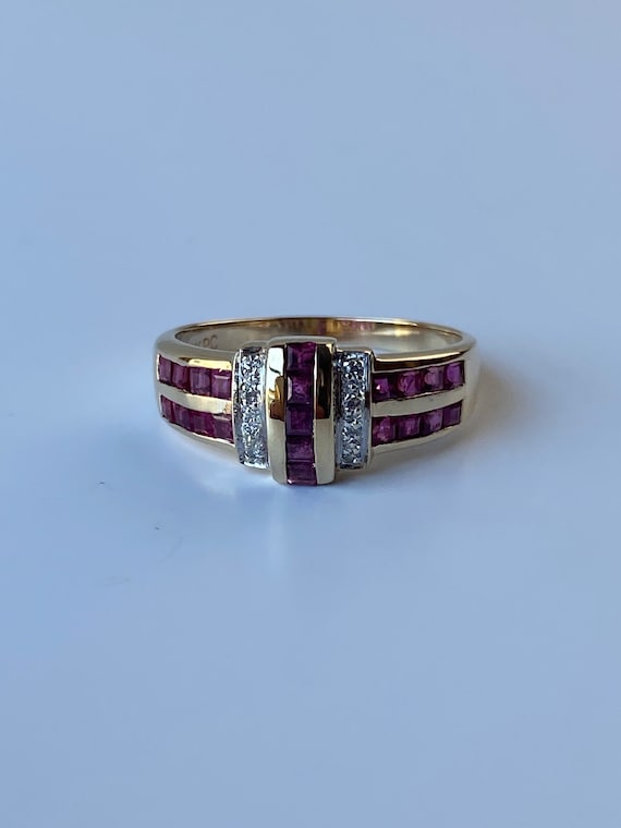 Vintage Solid 10k Yellow Gold Pink Spinel & Diamo… - image 5
