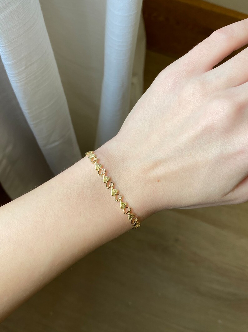 Solid 14k Yellow Gold Heart Link Chain Bracelet 7 Inches Etsy