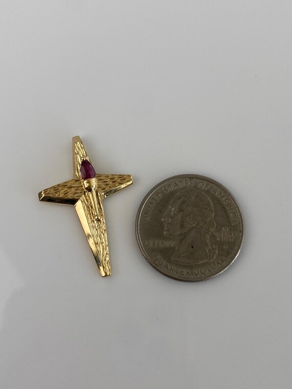 Vintage Solid 18k Yellow Gold Ruby Cross Charm - … - image 6