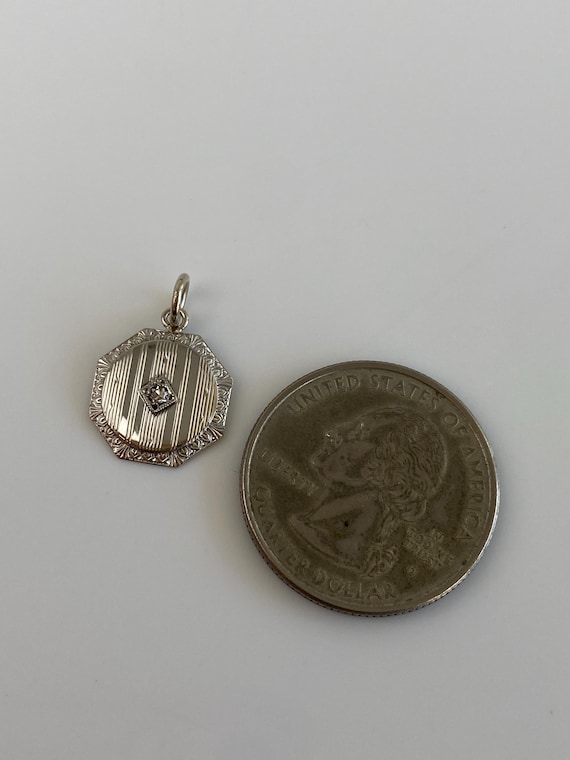 Solid 10k White Gold Diamond Lined Cufflink Conve… - image 6