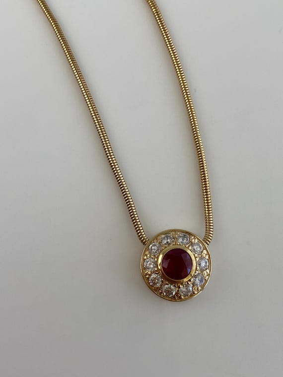 Vintage Solid 14k Yellow Gold Ruby Clear Cubic Zi… - image 7