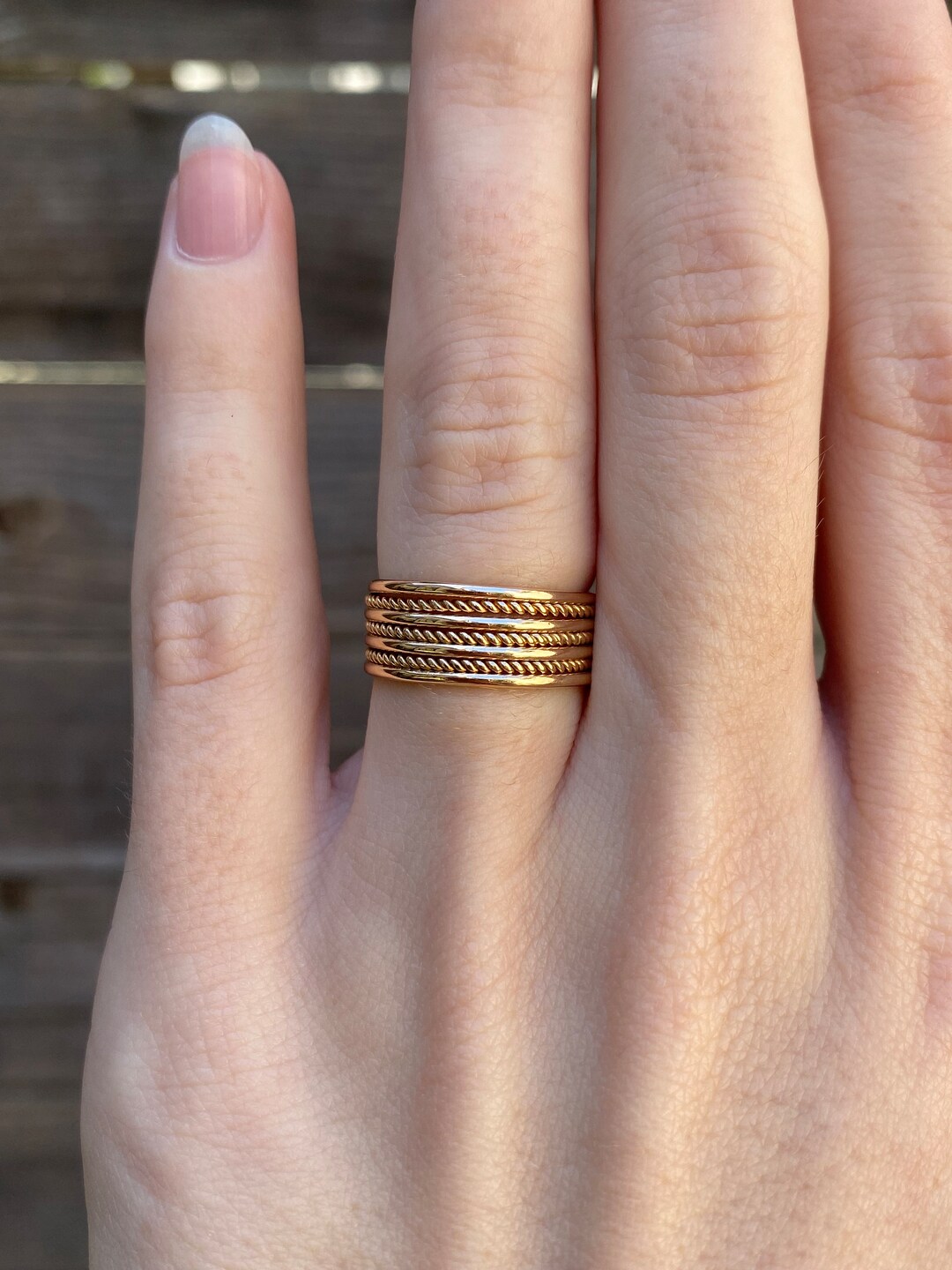 Vintage Solid 18k Yellow Gold Stacked Ring Band - Size 5 - Quality Fine ...