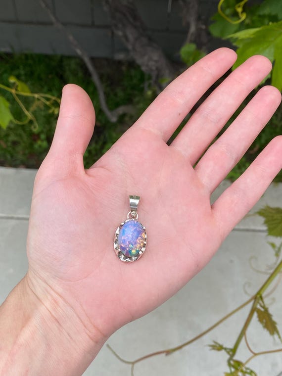 Vintage Solid Sterling Silver Foiled Cabochon Cha… - image 2