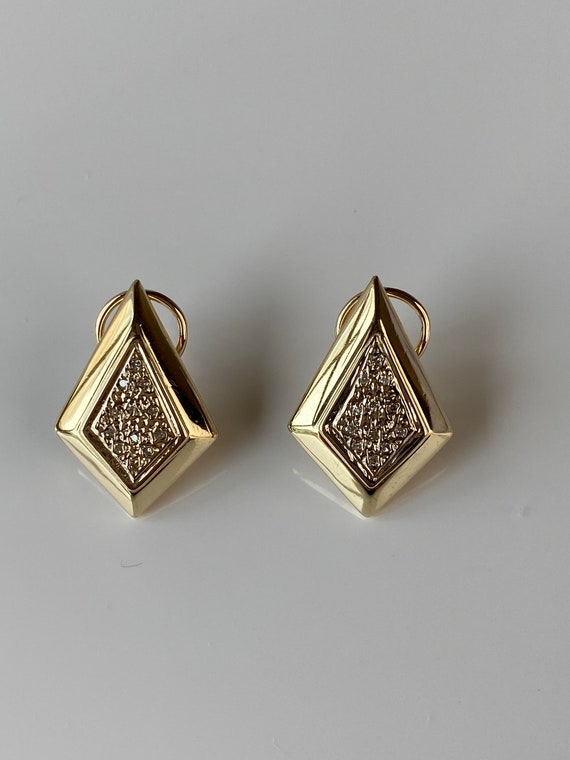 14k Two Toned Gold Diamond Drop Earrings - Qualit… - image 5