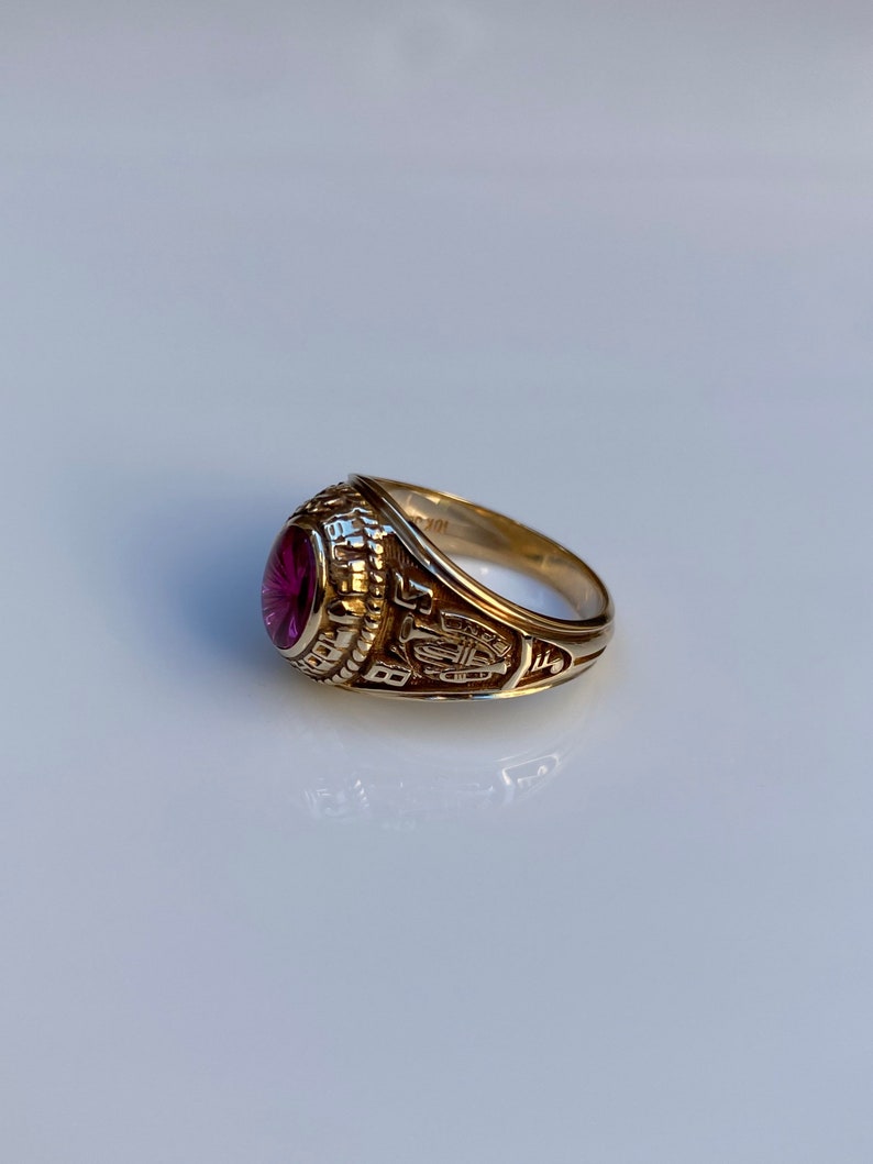 Vintage Solid 10k Yellow Gold 1985 Pink Sapphire Class Ring - Etsy