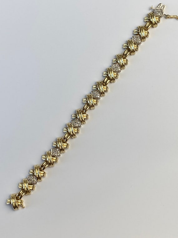 Vintage Solid 14k Yellow Gold Diamond X Link Tenn… - image 3