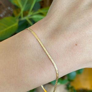 Vintage Solid 14k Yellow Gold Pattern Flat Chain Bracelet Anklet - 8.75 inches
