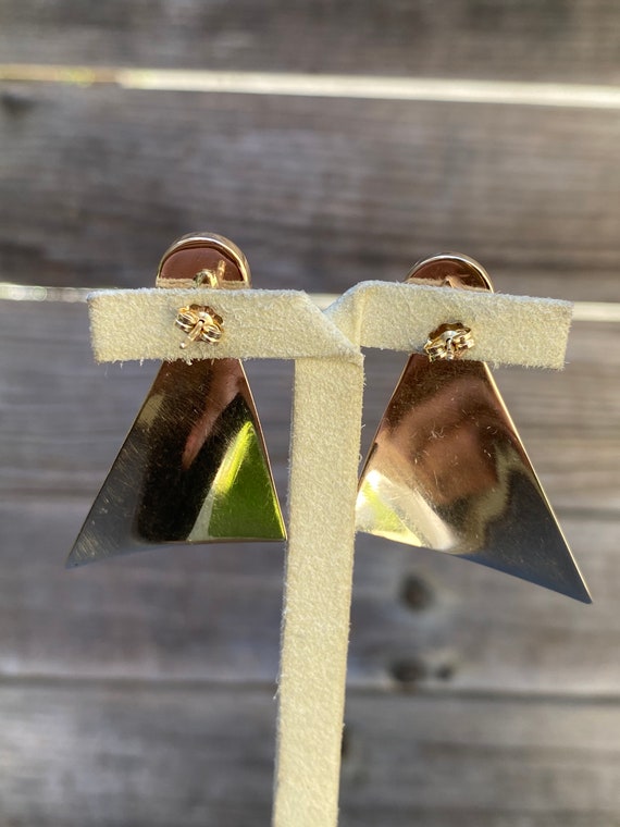 Vintage Solid 14k Yellow Gold Onyx Drop Triangle … - image 5