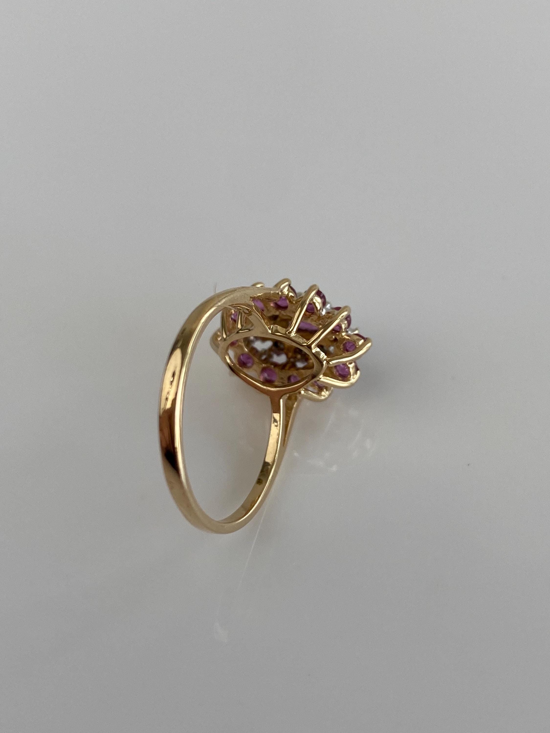 Vintage Solid 14k Yellow Gold Diamond Ruby Cluster Ring - Size 6 - Etsy