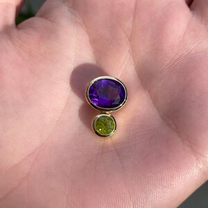 Vintage Solid 18k Yellow Gold Amethyst & Peridot Charm - Pendant for Necklace - Fine Estate Jewelry - Real Genuine Gold