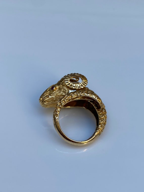 Vintage Solid 18k Yellow Gold Ram Head Bypass Ring Size 5.5 