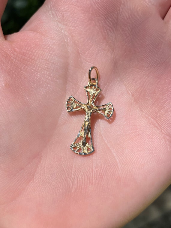 Solid 14k Yellow Gold Crucifix Cross Charm - Real 