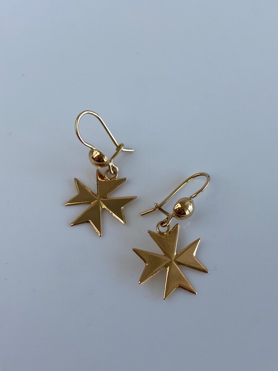 Vintage Solid 18k Yellow Gold Dangle Earrings - F… - image 3