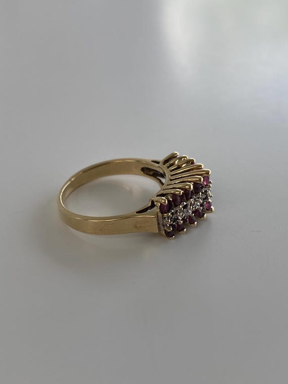 Vintage Solid 10k Yellow Gold Diamond Ruby Ring -… - image 8