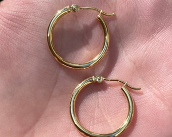 Solid 14k Yellow Gold Classic Hoop Earrings - Brand New Jewelry - Real Genuine Gold - High Quality