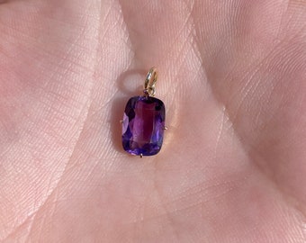 Vintage Solid 14k Yellow Gold Amethyst Charm - Pendant for Necklace - Real Genuine Gold - Fine Estate Jewelry