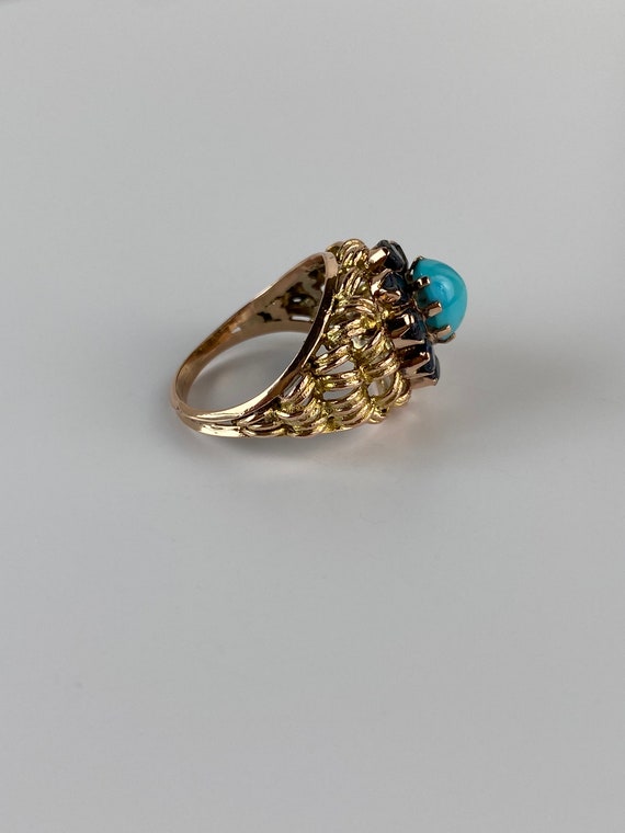 Vintage Solid 10k Yellow Gold Turquoise & Blue Sp… - image 7