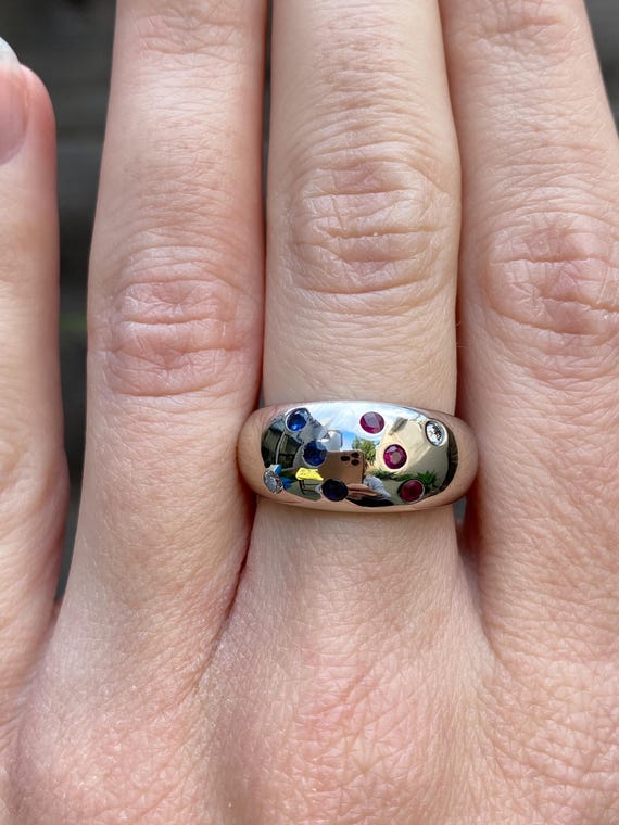 Vintage Solid 10k White Gold Diamond Ruby Sapphir… - image 1