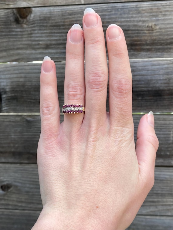 Vintage Solid 10k Yellow Gold Diamond Ruby Ring -… - image 2