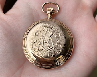 Vintage 1908 Union Horlogere Solid 14k Gold Pocket Watch