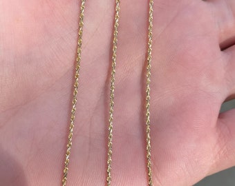 Vintage Solid 14k Yellow Gold Dainty Rope Chain Necklace - 15.75 inches - Fine Estate Jewelry - Real Genuine Gold