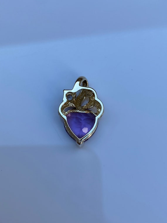 Vintage Solid 10k Yellow Gold Heart Cut Amethyst … - image 5