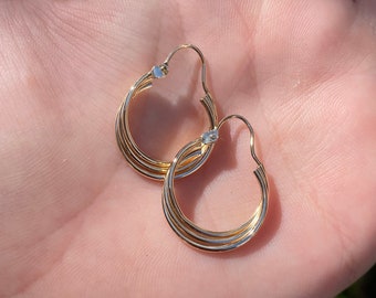 10k Yellow Gold Layered Hoop Earrings - Fine Estate Jewelry - Real Genuine Gold