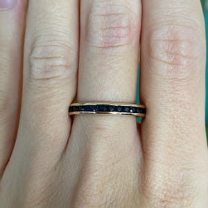 Solid 14k Yellow Gold Blue Sapphire Eternity Ring Band - Size 8 - Fine Estate Jewelry - Real Genuine Gold