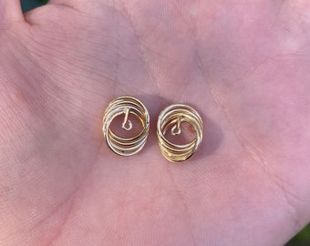 Vintage 14k Yellow Gold Layered Circle Earring Jackets - Quality Fine Estate Jewelry - Real Genuine Gold - For Her