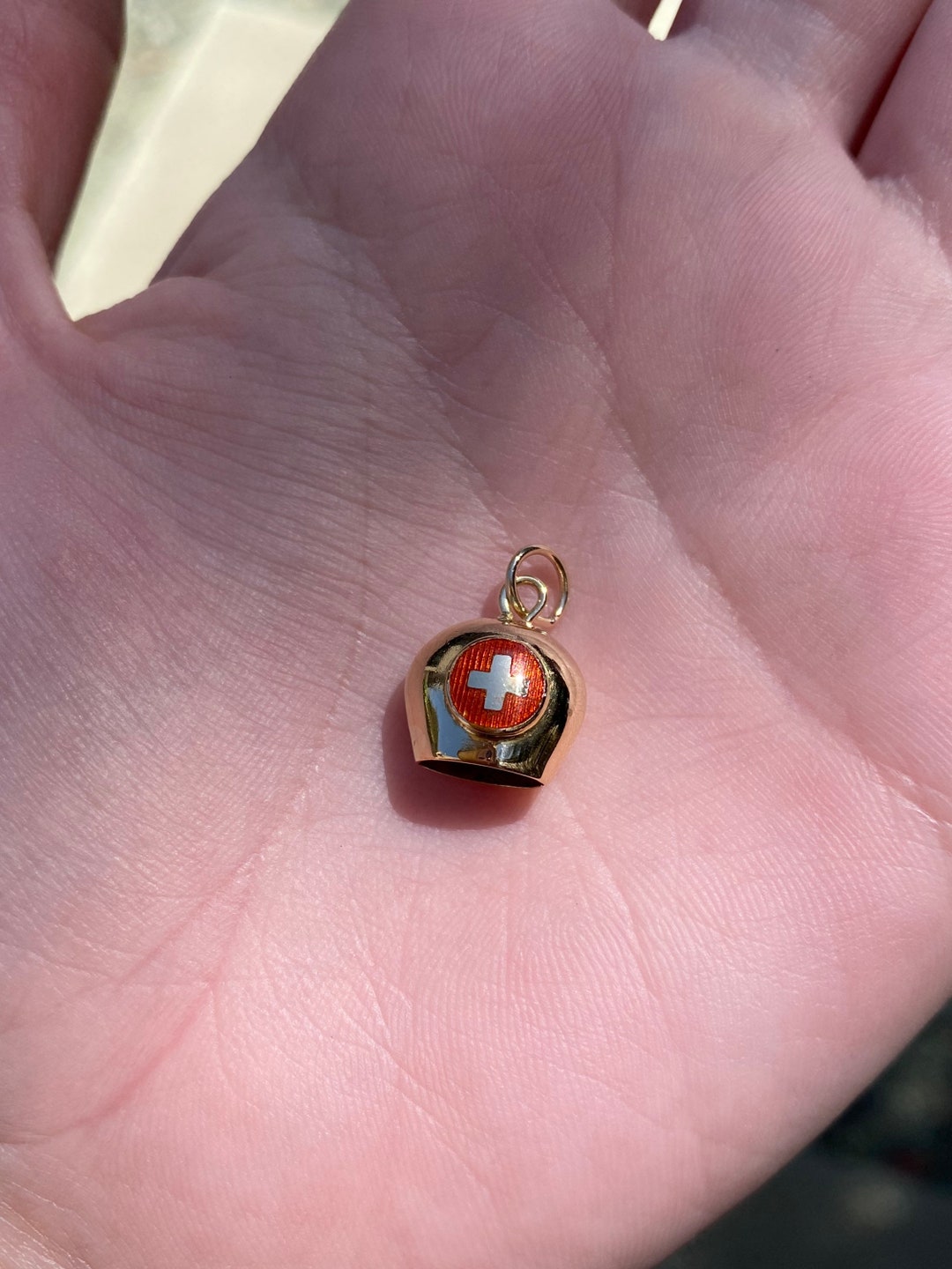 Vintage Solid 18k Yellow Gold Swiss Cow Bell Charm Pendant Etsy