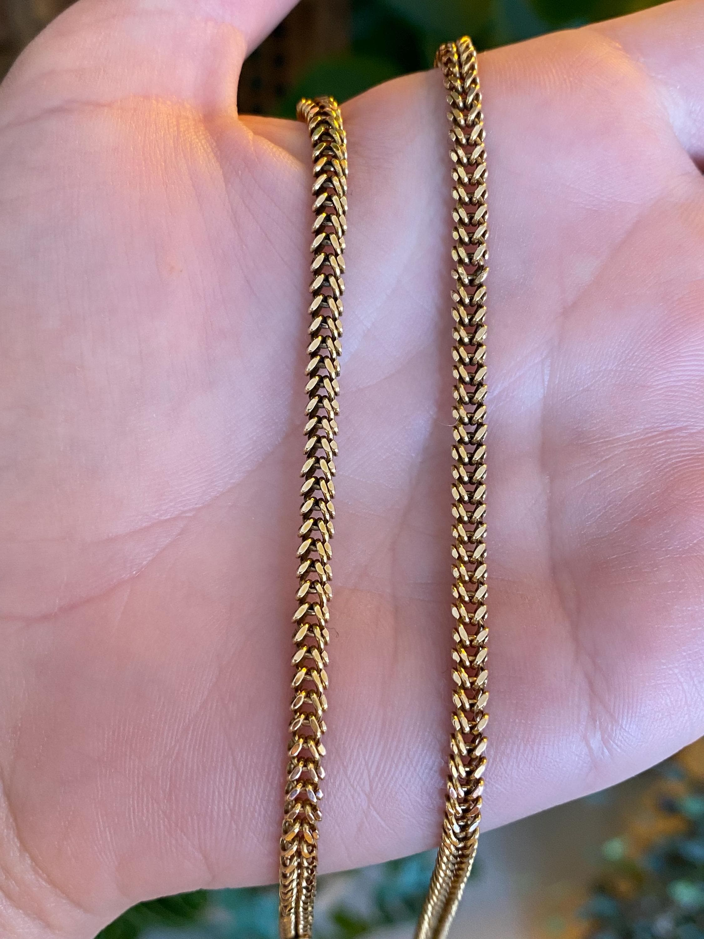 Vintage Solid 14k Yellow Gold Fancy Fishtail Chain Necklace - 16.5 inches - Fine Estate Jewelry - Real Genuine Gold