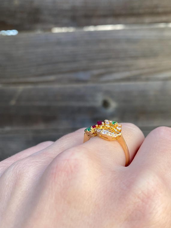 Vintage Solid 20k Yellow Gold Ruby Emerald Cubic … - image 4