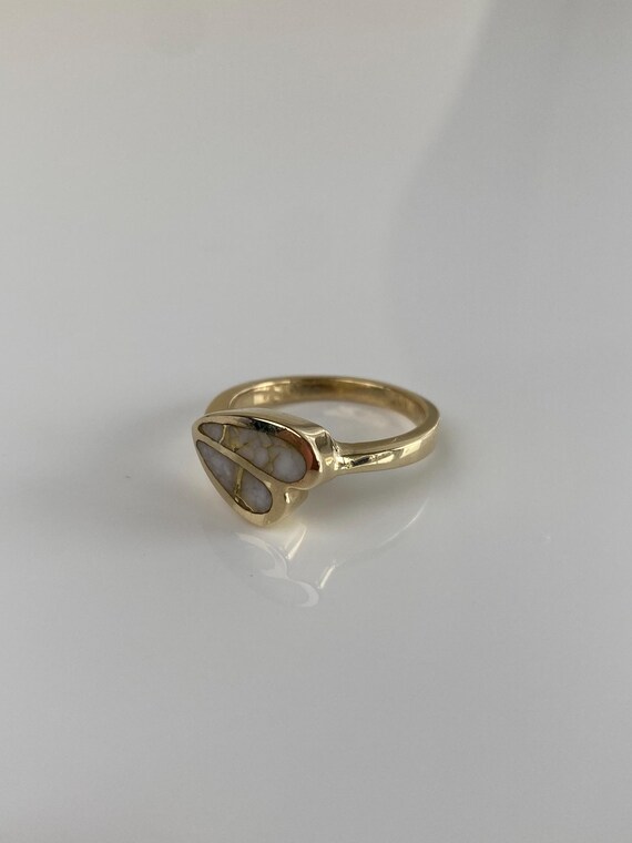 Vintage Solid 14k White Stone Inlay Ring - Size 6… - image 6