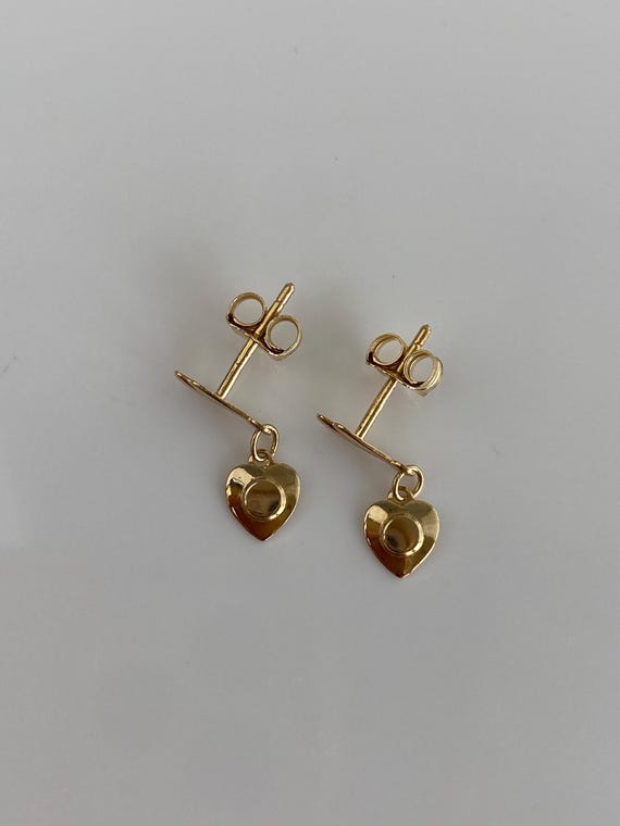 Vintage Solid 14k Heart Dangle Stud  Earrings - image 4