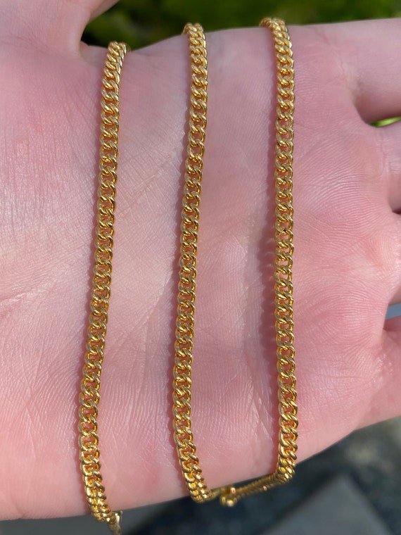 Vintage Solid 23k Yellow Gold Curb Chain Necklace… - image 1