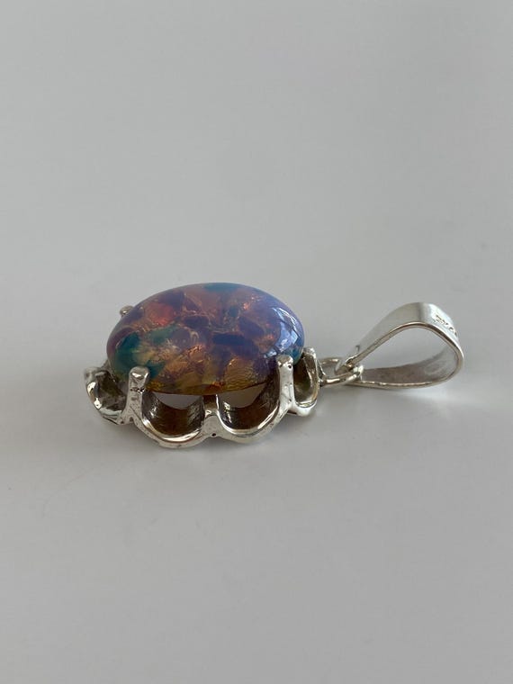 Vintage Solid Sterling Silver Foiled Cabochon Cha… - image 5