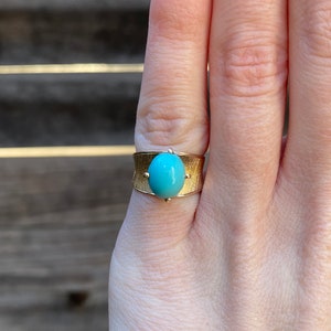 Vintage Solid 10k Yellow Gold Turquoise Ring Band - Size 3.25 - Fine Estate Jewelry - Real Genuine Gold