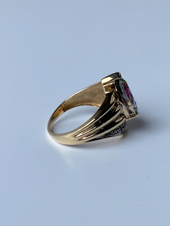Solid 10k Yellow Gold Mystic Topaz Ring - Size 6 … - image 9