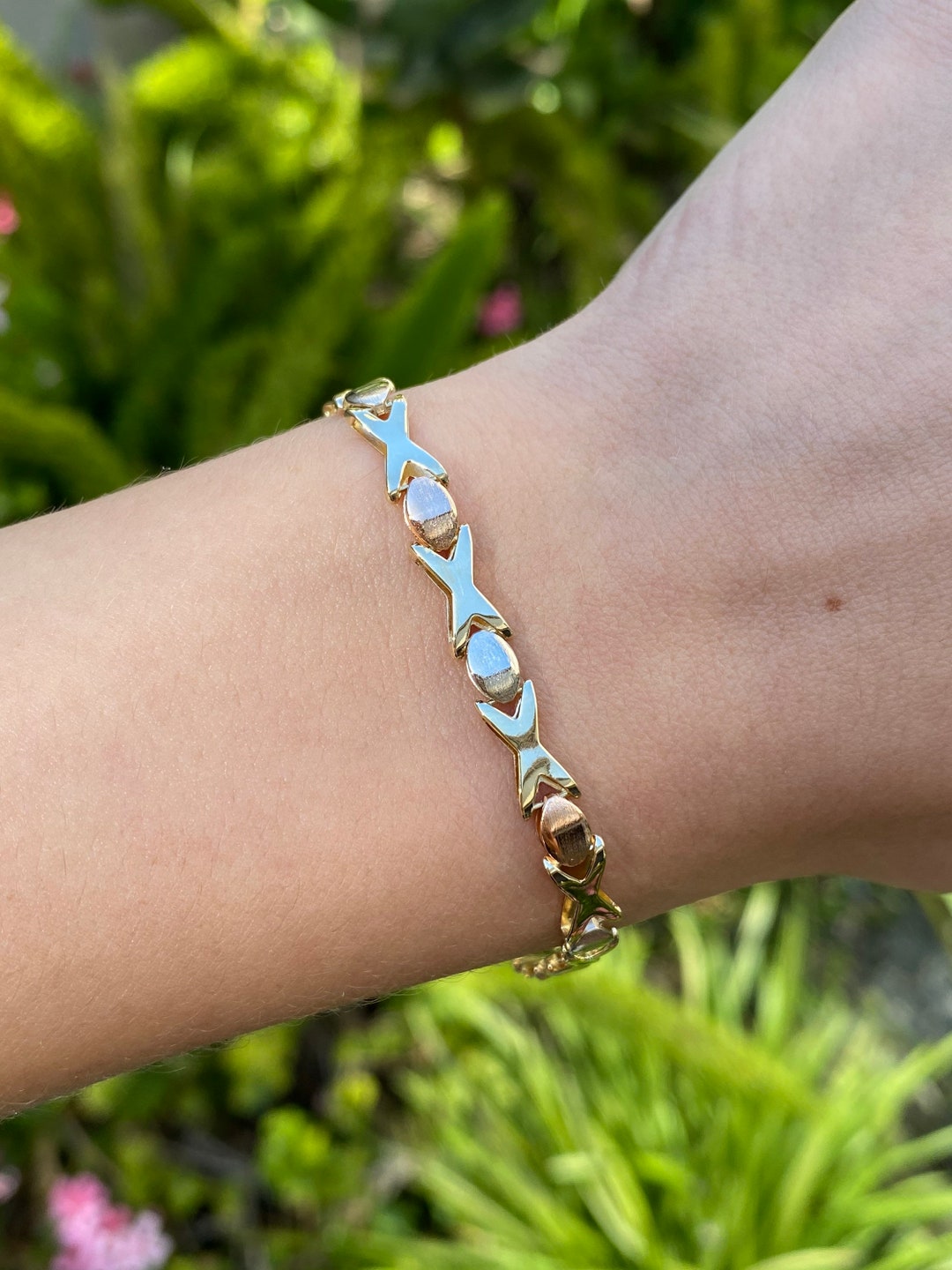 Vintage 14k Tri Tone Gold XO Link Chain Bracelet 7.5 Inches Quality ...