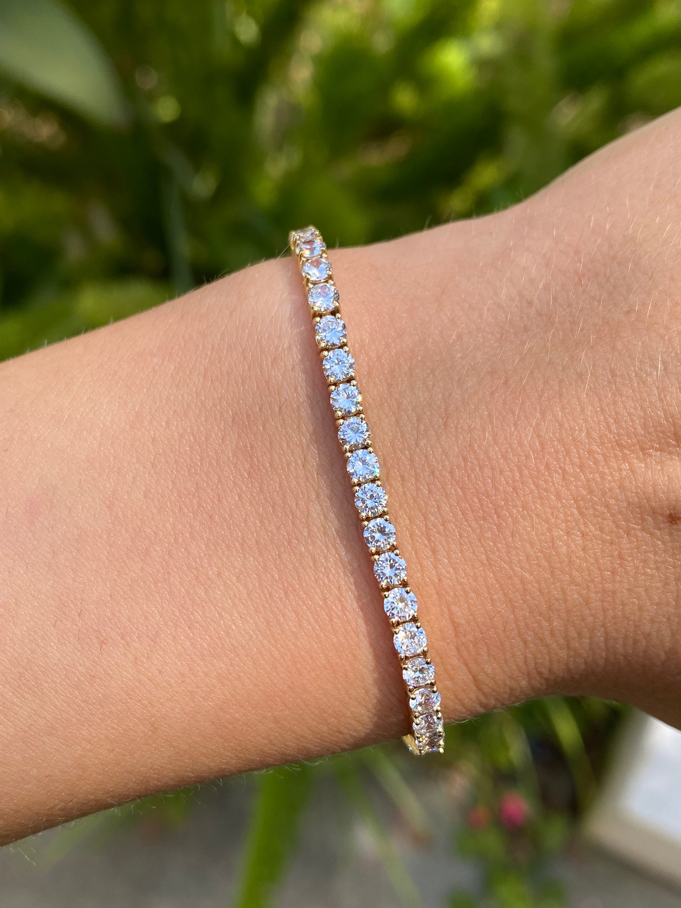 Solid 14k Yellow Gold Cubic Zirconia Tennis Bracelet Inches