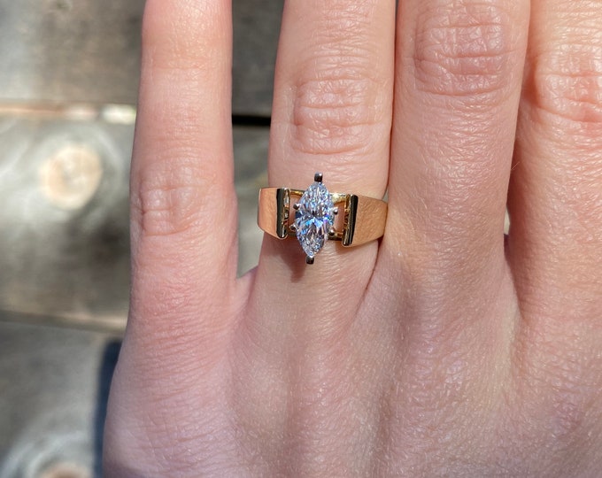 Vintage Solid 14k Yellow Gold Marquise Cubic Zirconia Ring - Size 4.75 ...