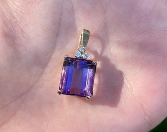 Vintage Solid 14k Yellow Gold Diamond & Amethyst Charm - Purple Gemstone - Pendant - Quality Fine Estate Jewelry -Real Genuine Gold