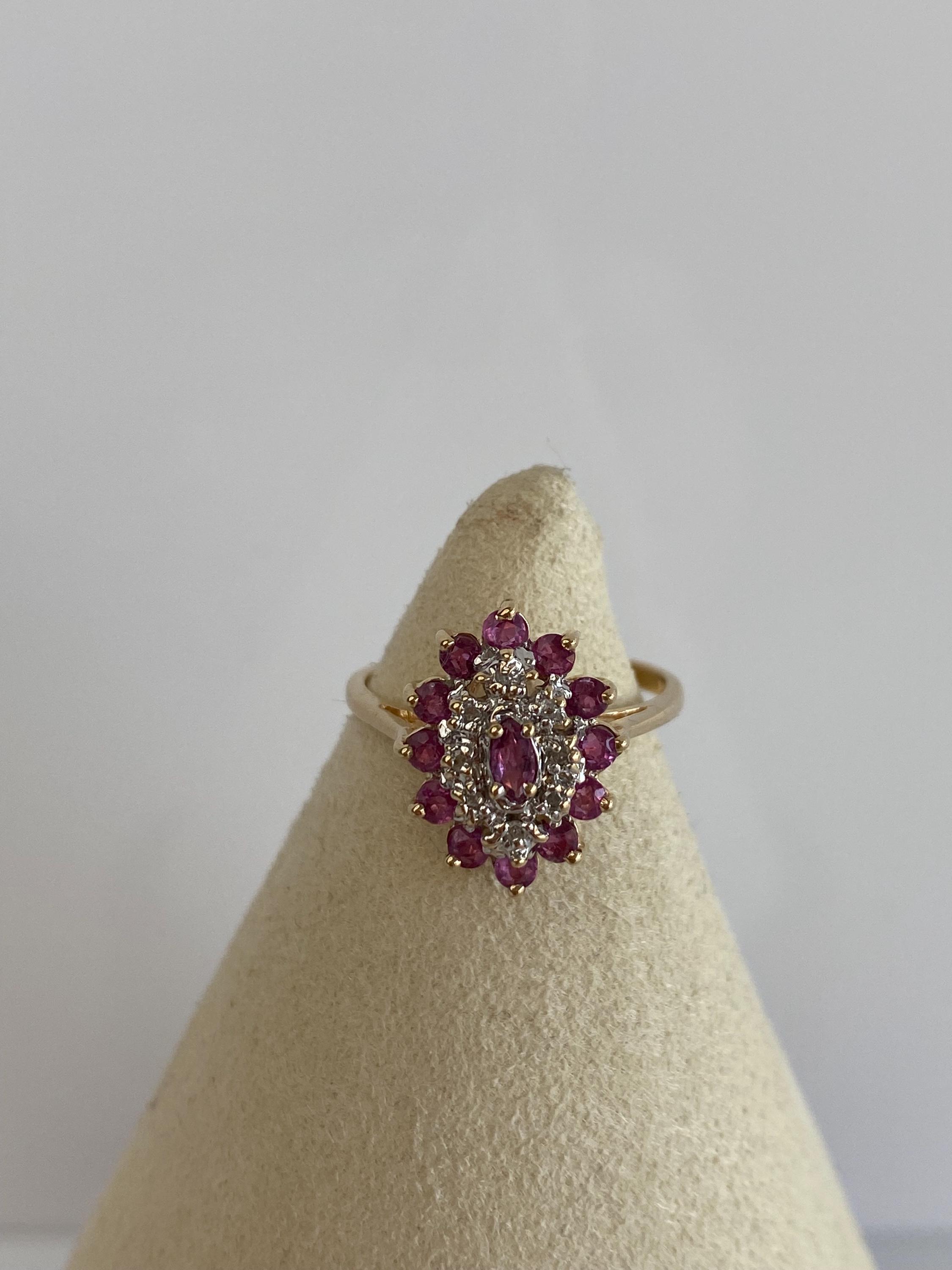 Vintage Solid 14k Yellow Gold Diamond Ruby Cluster Ring - Size 6 - Etsy