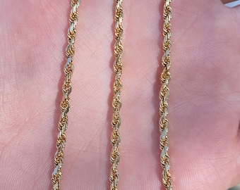 Vintage Solid 14k Yellow Gold Rope Chain Necklace - 20.5 inches - Fine Estate Jewelry - Real Genuine Gold