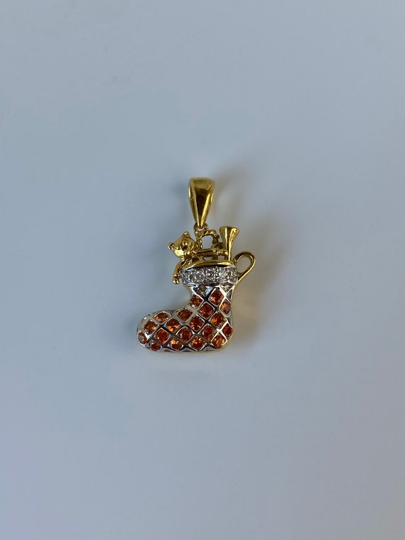 Solid 18k White Yellow Gold Diamond & Orange Sapp… - image 3