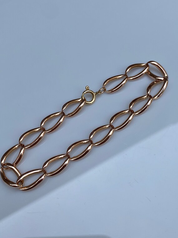 Vintage Solid 14k Rose Gold Elongated Link Chain … - image 3