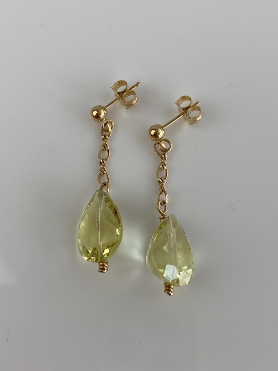 Solid 14k Lemon Quartz Drop Dangle Earrings - Fin… - image 3