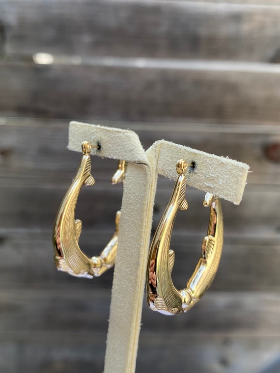 14k Yellow Gold Dolphin Hoop Earrings Quality Fine Estate Jewelry Real Genuine Gold Animal Ocean Etsy Canada