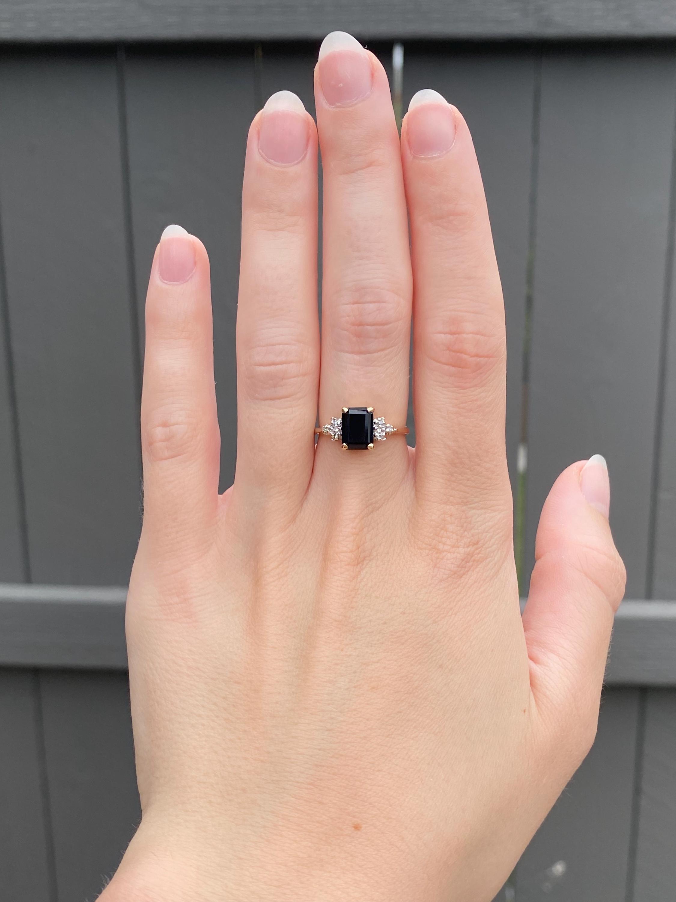 Vintage Solid 14k White & Yellow Gold Diamond Onyx Ring